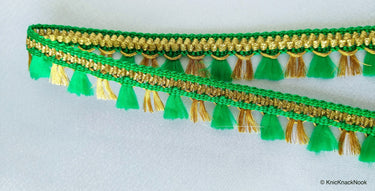 Beige / Green / Fuchsia Pink And Gold Tassels Trim Lace, Fringe Trim, Bohemian Trim